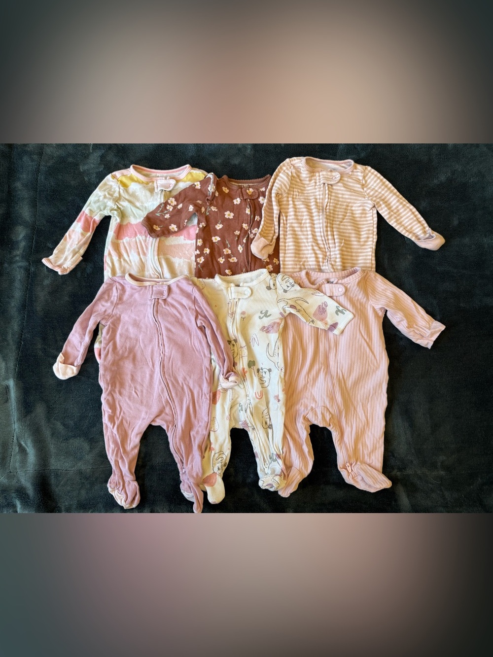 6 Assorted Carter’s & Cloud Nine Baby Girl One-Piece Sleeper Pajamas EUC
